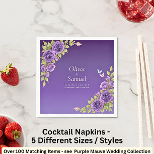 Paarse Mauve Bloemen & Witte Bruilofts Cocktail  Servet