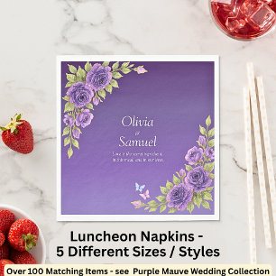 Paarse Mauve Bloemen & Witte Trouwlunch Servet