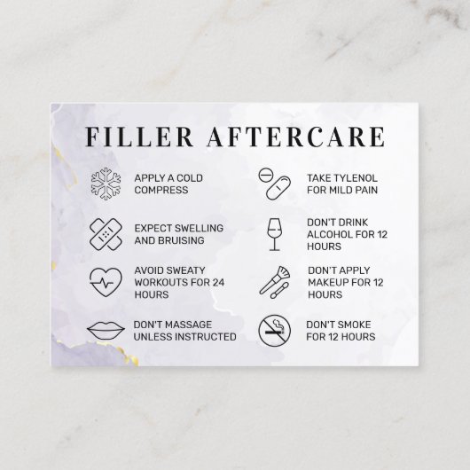 Paarse Mauve Custom Logo Filler Aftercare Card Visitekaartje (Achterkant)