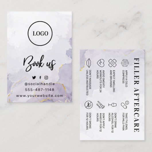 Paarse Mauve Custom Logo Filler Aftercare Card Visitekaartje (Voorkant / Achterkant)