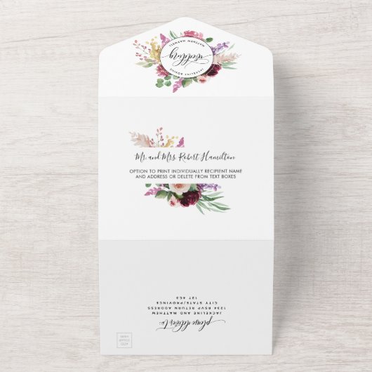 Paarse Mauve Floral Weddenschap van RSVP All In One Uitnodiging (Buitenkant)