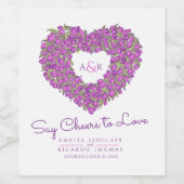 Paarse mauve geinkte tulp hart boeket bruiloft wijn etiket (Enkel label)