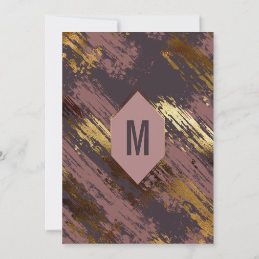 Paarse Mauve gouden penseelstreken moderne bruilof Kaart (Achterkant)