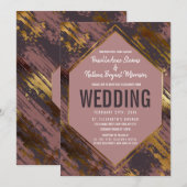 Paarse Mauve gouden penseelstreken moderne bruilof Kaart (Voorkant / Achterkant)