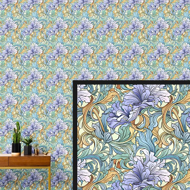 Paarse Mauve Groen Aqua Geel Goud Art Nouveau Behang (Creator heeft geüpload)