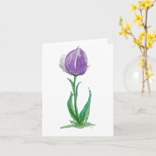 Paarse mauve & groene tulp - gevouwen lege kaart (Gele Bloem)