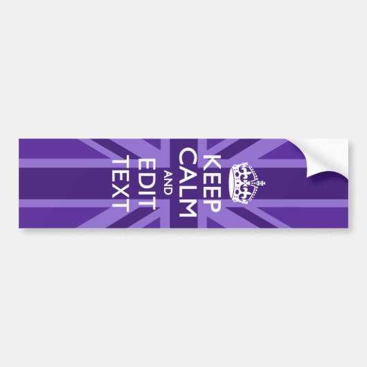 Paarse Mauve Keep Calm En Jouw Tekst Union Jack Bumpersticker (Voorkant)