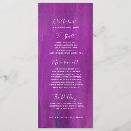 Paarse mauve modern geklasseerd huwelijksmenu menu (Achterkant)