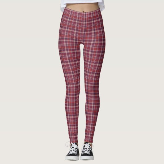 Paarse Mauve Multi Plaid Vrouwen Leggings (Voorkant)