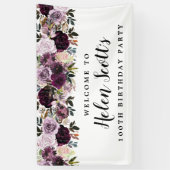 Paarse Mauve Pink 100th Birthday Party Welkom Spandoek (Verticaal)