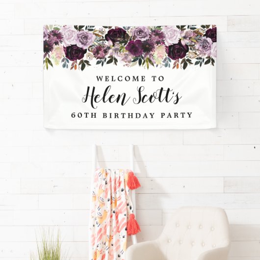 Paarse Mauve Pink 60th Birthday Party Welkom Spandoek (Insitu)