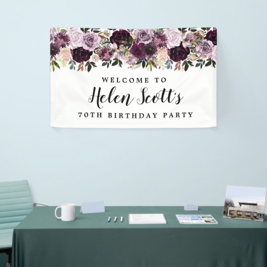 Paarse Mauve Pink 70th Birthday Party Welkom Spandoek (Beurs)