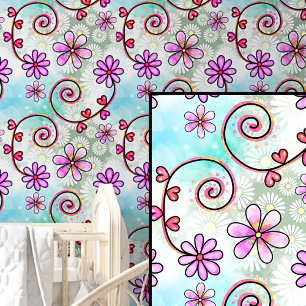 Paarse Mauve Pink & Aqua Abstracte bloembloemen Behang