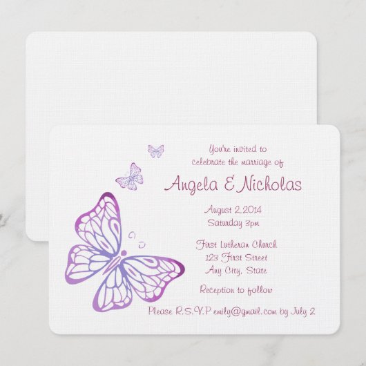 Paarse Mauve Pink Classy Garden Butterfly Kaart (Voorkant / Achterkant)