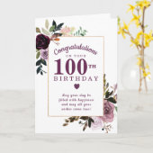 Paarse Mauve Pink Floral 100e verjaardag Kaart (Gele Bloem)
