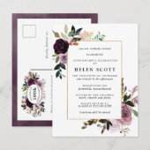 Paarse Mauve Pink Floral 100e verjaardag Uitnodiging Briefkaart (Voorkant / Achterkant)