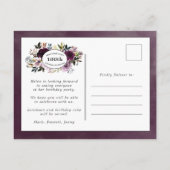 Paarse Mauve Pink Floral 100e verjaardag Uitnodiging Briefkaart (Achterkant)