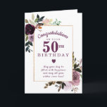 Paarse Mauve Pink Floral 50th Birthday Kaart<br><div class="desc">Gefeliciteerd een bijzonder persoon op hun 50ste verjaardag met een paars en bruin roze roze roze roze roze roodbloem. De rozen versieren een dunne gouden lijst. Al tekst kan worden uitgegeven,  zodat kunt u een zeer persoonlijk en zinvol bericht aanpassen.</div>