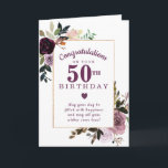 Paarse Mauve Pink Floral 50th Birthday Kaart<br><div class="desc">Gefeliciteerd een bijzonder persoon op hun 50ste verjaardag met een paars en bruin roze roze roze roze roze roodbloem. De rozen versieren een dunne gouden lijst. Al tekst kan worden uitgegeven,  zodat kunt u een zeer persoonlijk en zinvol bericht aanpassen.</div>