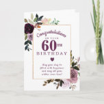 Paarse Mauve Pink Floral 60th Birthday Kaart<br><div class="desc">Gefeliciteerd een bijzonder persoon op hun 60ste verjaardag met een paars en bruin roze roze roze roze roze roze roodbloem. De rozen versieren een dunne gouden lijst. Al tekst kan worden uitgegeven,  zodat kunt u een zeer persoonlijk en zinvol bericht aanpassen.</div>