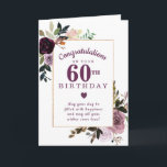 Paarse Mauve Pink Floral 60th Birthday Kaart<br><div class="desc">Gefeliciteerd een bijzonder persoon op hun 60ste verjaardag met een paars en bruin roze roze roze roze roze roze roodbloem. De rozen versieren een dunne gouden lijst. Al tekst kan worden uitgegeven,  zodat kunt u een zeer persoonlijk en zinvol bericht aanpassen.</div>