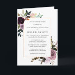 Paarse Mauve Pink Floral 70th Birthday Folded<br><div class="desc">Elegant en chic DIY 70ste verjaardag sjabloon. Diep plum paars en lichter maken roze rozen creëer een prachtige florale constructie op een dun goudlijst. De grote variëteit aan bladeren en wijnstokken geeft het een modern botanisch vibe. Het is heel gemakkelijk om je verjaardagsdetails te vervangen voor die in de sjabloon....</div>