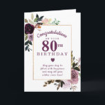 Paarse Mauve Pink Floral 80th Birthday Kaart<br><div class="desc">Gefeliciteerd een bijzonder persoon op hun 80ste verjaardag met een paars en bruin roze roze roze roze roze roze roodbloem. De rozen versieren een dunne gouden lijst. Al tekst kan worden uitgegeven,  zodat kunt u een zeer persoonlijk en zinvol bericht aanpassen.</div>