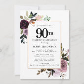 Paarse Mauve Pink Floral 90e verjaardag Kaart (Voorkant)