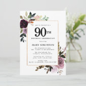 Paarse Mauve Pink Floral 90e verjaardag Kaart (Staand voorkant)