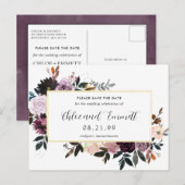 Paarse Mauve Pink Floral Save the Date Aankondigingskaart (Voorkant / Achterkant)
