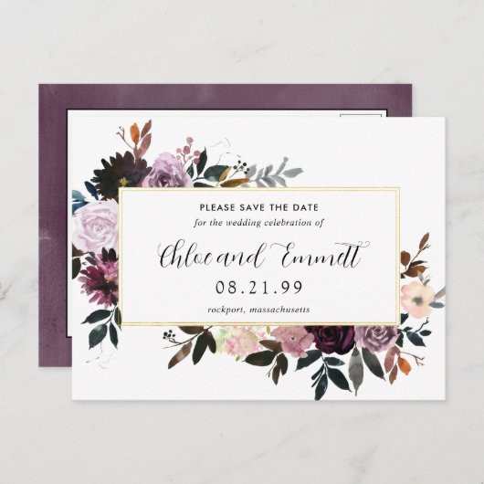 Paarse Mauve Pink Floral Save the Date Aankondigingskaart (Voorkant / Achterkant)