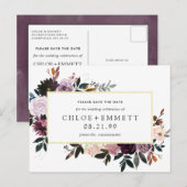 Paarse Mauve Pink Floral Save the Date Briefkaart (Voorkant / Achterkant)