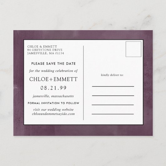 Paarse Mauve Pink Floral Save the Date Briefkaart (Achterkant)