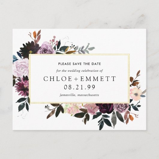 Paarse Mauve Pink Floral Save the Date Briefkaart (Voorkant)