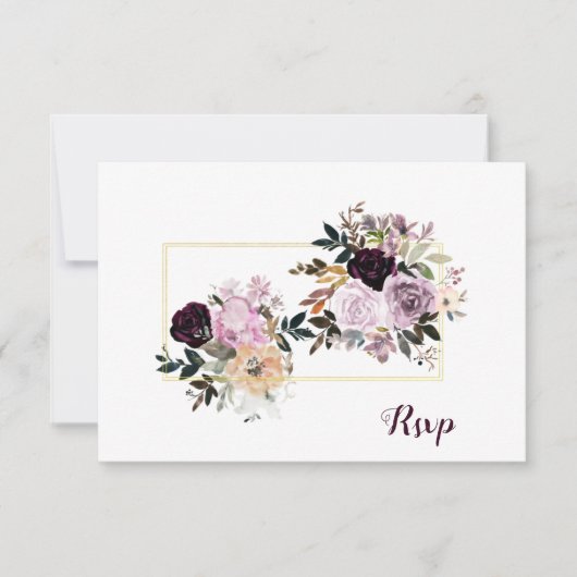Paarse Mauve Pink Gold Peonies Rozen RSVP (Voorkant)