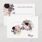 Paarse Mauve Pink Gold Peonies Rozen RSVP (Voorkant / Achterkant)