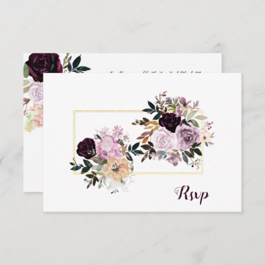 Paarse Mauve Pink Gold Peonies Rozen RSVP (Voorkant / Achterkant)