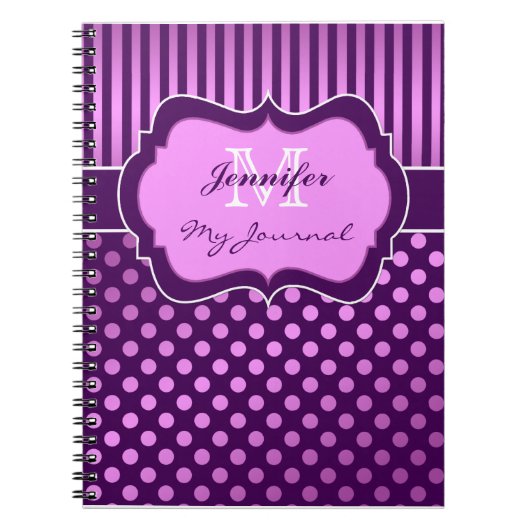 Paarse Mauve Polka Dot Striped Journal Notitieboek (Voorkant)