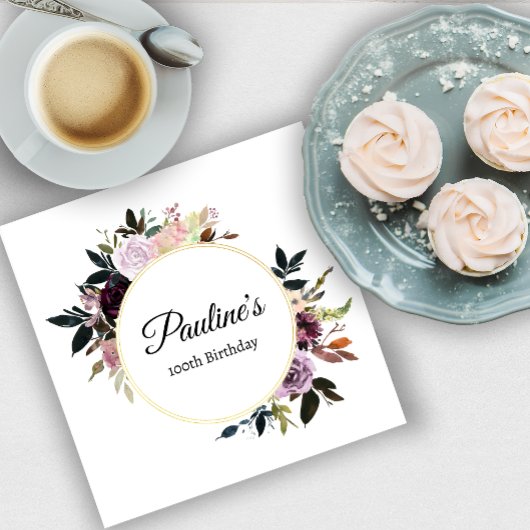 Paarse Mauve Roos Bloemen 100ste Verjaardagsfeest Servet