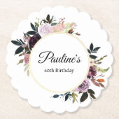 Paarse Mauve Roos Bloemen 60ste Verjaardagsfeest Kartonnen Onderzetters (Voorkant)