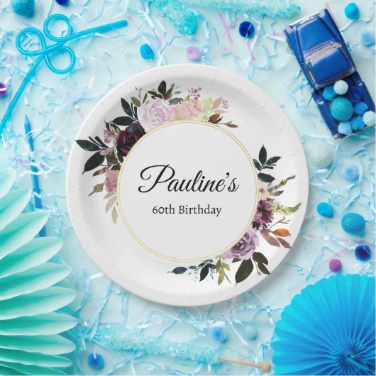 Paarse Mauve Roos Bloemen 60ste Verjaardagsfeest Papieren Bordje (Feest)