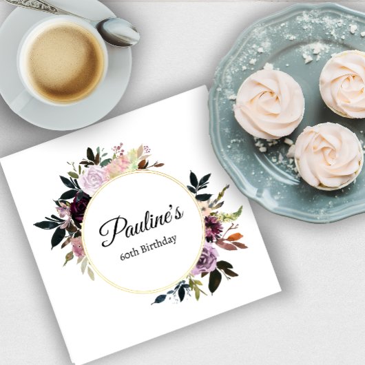 Paarse Mauve Roos Bloemen 60ste Verjaardagsfeest Servet