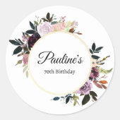 Paarse Mauve Roos Bloemen 70ste Verjaardagsfeest Ronde Sticker (Voorkant)