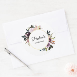 Paarse Mauve Roos Bloemen 70ste Verjaardagsfeest Ronde Sticker