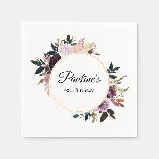 Paarse Mauve Roos Bloemen 90ste Verjaardagsfeest Servet (Voorkant)