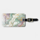 Paarse Mauve Roze Groen Goud Marmeren Kunstpatroon Bagagelabel (Voorkant horizontaal)