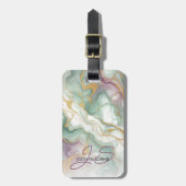 Paarse Mauve Roze Groen Goud Marmeren Kunstpatroon Bagagelabel (Voorkant verticaal)