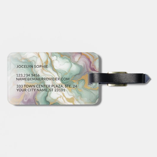 Paarse Mauve Roze Groen Goud Marmeren Kunstpatroon Bagagelabel (Achterkant horizontaal)