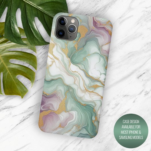 Paarse Mauve Roze Groen Goud Marmeren Kunstpatroon Case-Mate iPhone Case