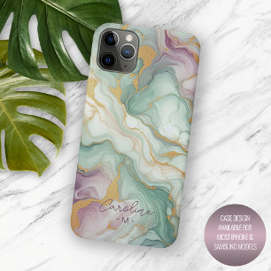 Paarse Mauve Roze Groen Goud Marmeren Kunstpatroon iPhone 16 Pro Max Hoesje